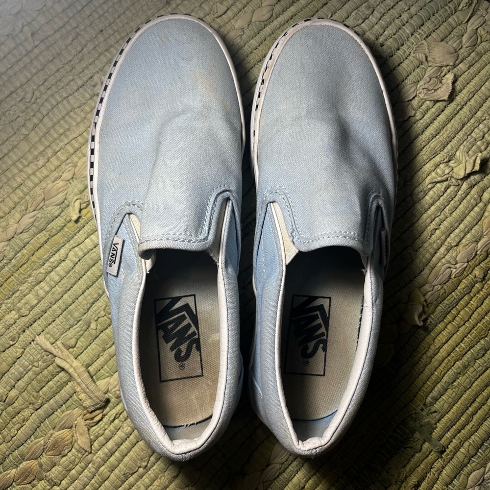 Light blue low top vans with checkered sides